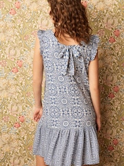 Morris & Co. St James Print Ruffle Sleeve Tie Back Mini Dress With Linen - Image 2 of 5