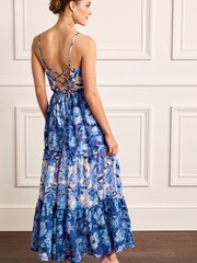 Blue/White Floral Maxi Tiered Ruffle Dress - Image 3 of 5