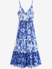 Blue/White Floral Maxi Tiered Ruffle Dress - Image 5 of 5
