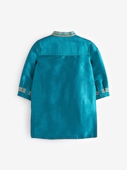 Teal Blue/Gold Regular Length Embroidered Boys Kurta (3mths-7yrs) - Image 7 of 7