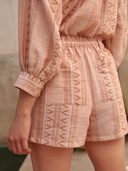 Orange Rust Jacquard Cotton Blend Shorts - Image 2 of 4