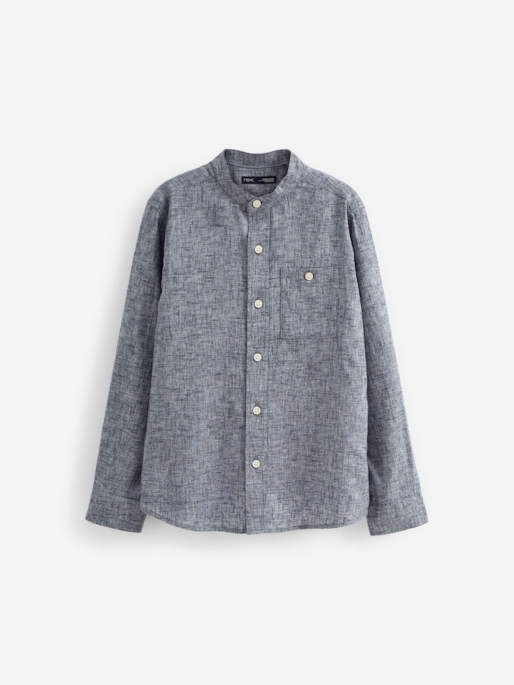 Blue Chambray Grandad Collar Long Sleeve Shirt (3-16yrs) - Image 1 of 2