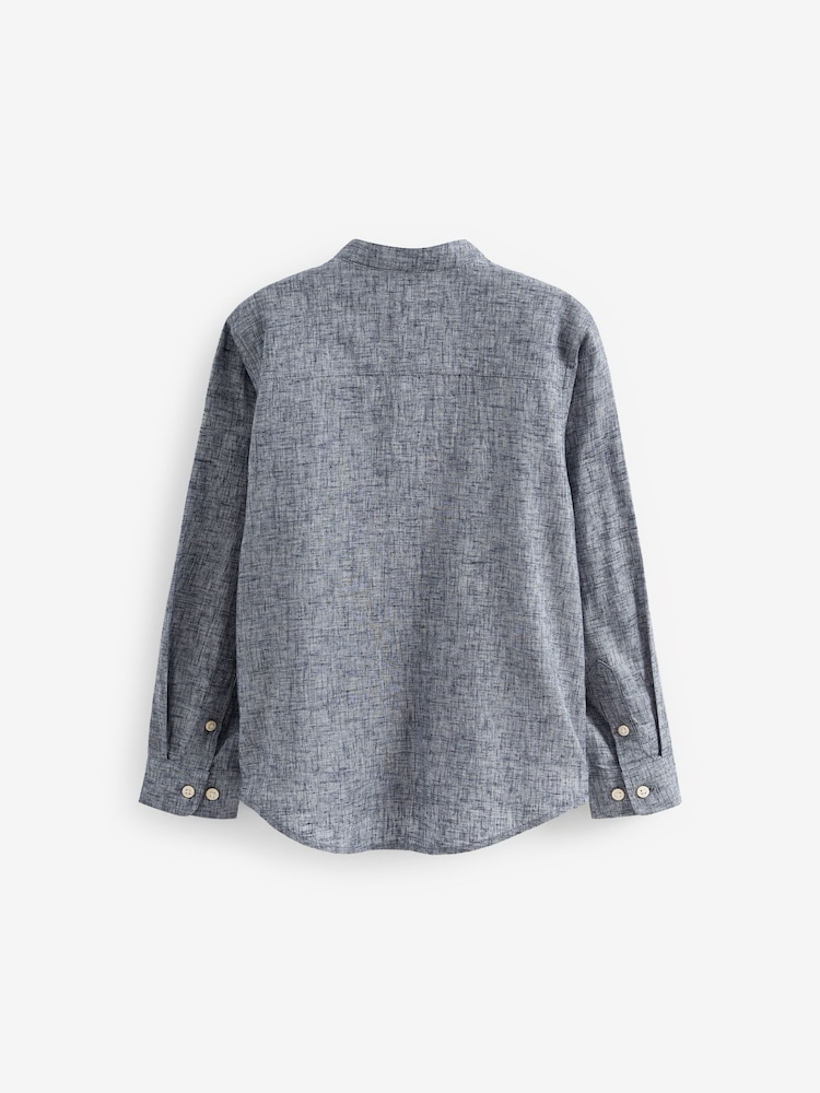 Blue Chambray Grandad Collar Long Sleeve Shirt (3-16yrs) - Image 2 of 2