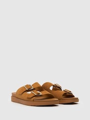 Schuh Trista Brown Suede Buckle Footbed Sandals - Image 1 of 4