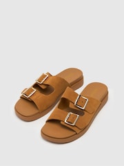 Schuh Trista Brown Suede Buckle Footbed Sandals - Image 2 of 4