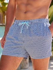 Navy/White Geo Printed Swim Shorts - Image 3 of 4