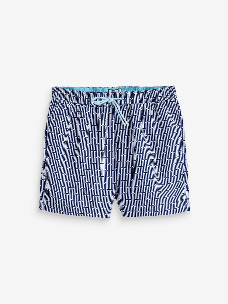 Navy/White Geo Printed Swim Shorts - Image 4 of 4