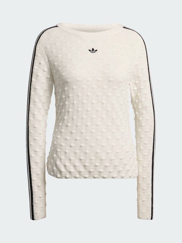 adidas Originals White Slim Solid Spike Knit Sweatshirt - Image 5 of 5