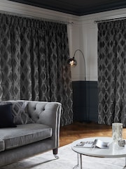 Charcoal Grey Next Collection Luxe Heavyweight Geometric Cut Velvet Pencil Pleat Lined Curtains - Image 2 of 4