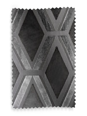 Charcoal Grey Next Collection Luxe Heavyweight Geometric Cut Velvet Pencil Pleat Lined Curtains - Image 4 of 4