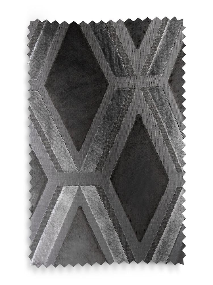 Charcoal Grey Next Collection Luxe Heavyweight Geometric Cut Velvet Pencil Pleat Lined Curtains - Image 4 of 4