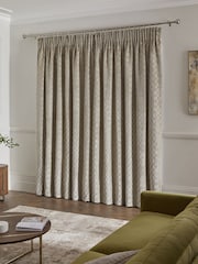 Champagne Gold Next Collection Luxe Heavyweight Maeve Damask Velvet Pencil Pleat Lined Curtains - Image 2 of 6