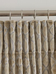 Champagne Gold Next Collection Luxe Heavyweight Maeve Damask Velvet Pencil Pleat Lined Curtains - Image 5 of 6