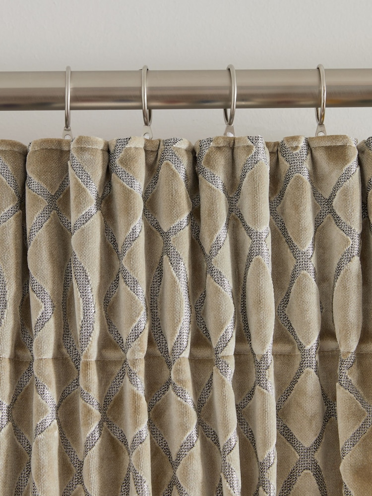 Champagne Gold Next Collection Luxe Heavyweight Maeve Damask Velvet Pencil Pleat Lined Curtains - Image 5 of 6