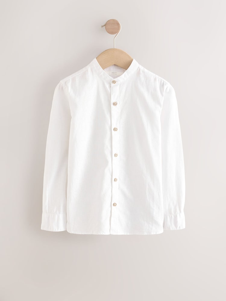Cream Grandad Collar Linen Mix Long Sleeve Shirt (3-16yrs) - Image 1 of 4