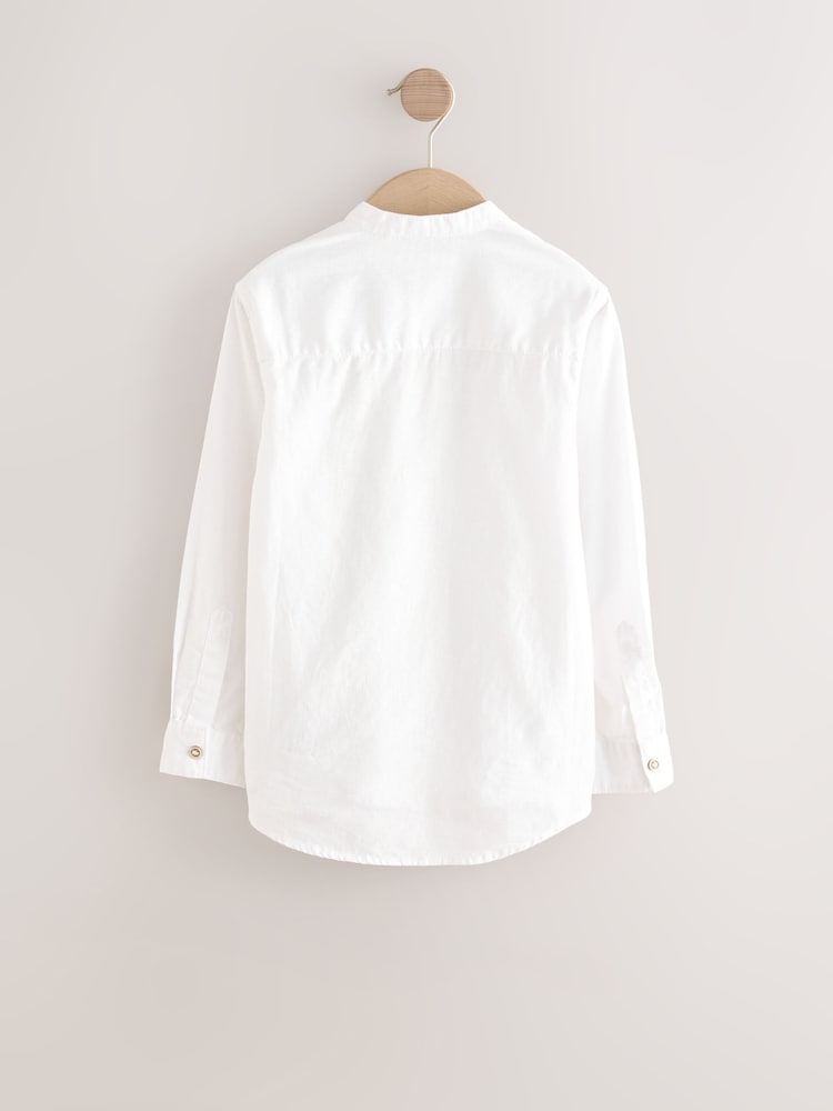 Cream Grandad Collar Linen Mix Long Sleeve Shirt (3-16yrs) - Image 2 of 4