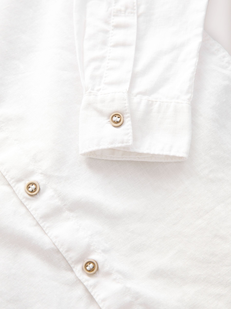 Cream Grandad Collar Linen Mix Long Sleeve Shirt (3-16yrs) - Image 4 of 4