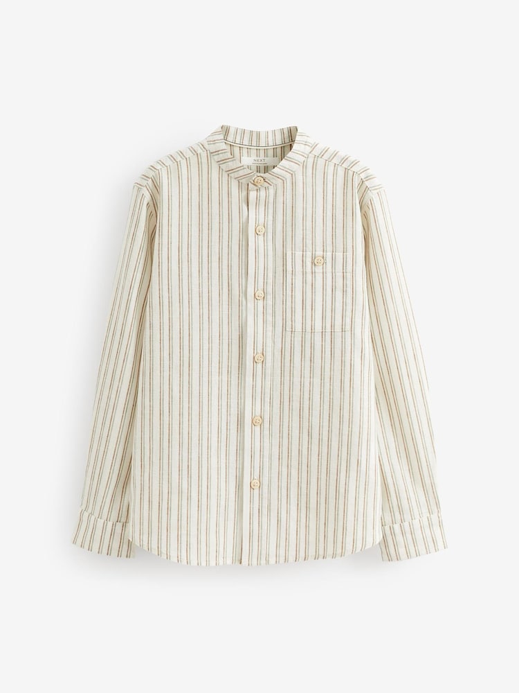 Ecru White Stripe Grandad Collar Long Sleeve Shirt (3-16yrs) - Image 1 of 7
