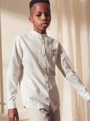 Ecru White Stripe Grandad Collar Long Sleeve Shirt (3-16yrs) - Image 2 of 7