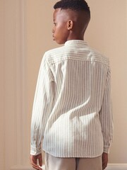 Ecru White Stripe Grandad Collar Long Sleeve Shirt (3-16yrs) - Image 4 of 7