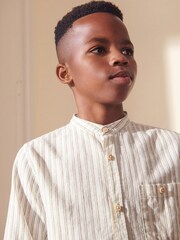 Ecru White Stripe Grandad Collar Long Sleeve Shirt (3-16yrs) - Image 5 of 7