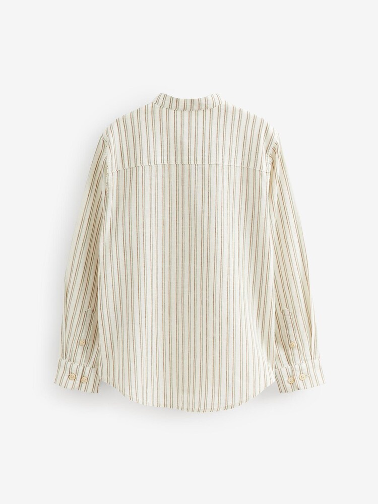 Ecru White Stripe Grandad Collar Long Sleeve Shirt (3-16yrs) - Image 7 of 7