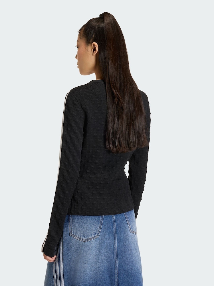 adidas Originals Black Slim Solid Spike Knit Sweatshirt - Image 2 of 5