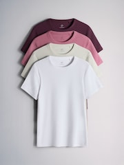 The Set 4 Pack Ribbed Short Sleeve T-Shirts Pink/Burgundy/White/Neutral - Image 1 of 7