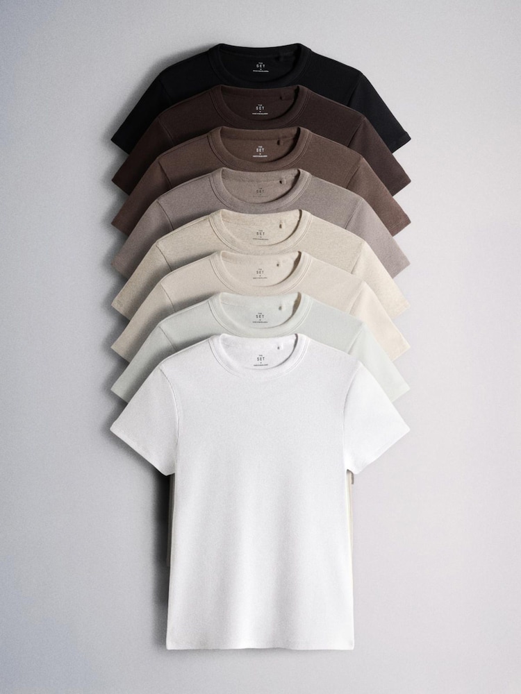 Black/Brown/Neutral/Oat/Cream/White - The Set 8 Pack Ribbed Κοντομάνικο Κοντομάνικο μπλουζάκι - Εικόνα 1 από 11