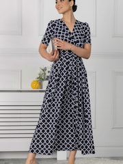 Jolie Moi Navy Blue Kiera Wrap Front Maxi Dress - Image 1 of 6