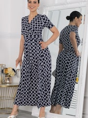 Jolie Moi Navy Blue Kiera Wrap Front Maxi Dress - Image 3 of 6
