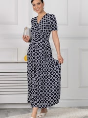 Jolie Moi Navy Blue Kiera Wrap Front Maxi Dress - Image 6 of 6