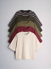 The Set 5 Pack Heavyweight Relaxed Short Sleeve T-Shirts Khaki/Green/Brown/Neutral - Image 1 of 8