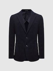 Reiss Navy Select Single Breasted Slim Fit Flannel Blazer - Image 2 of 7