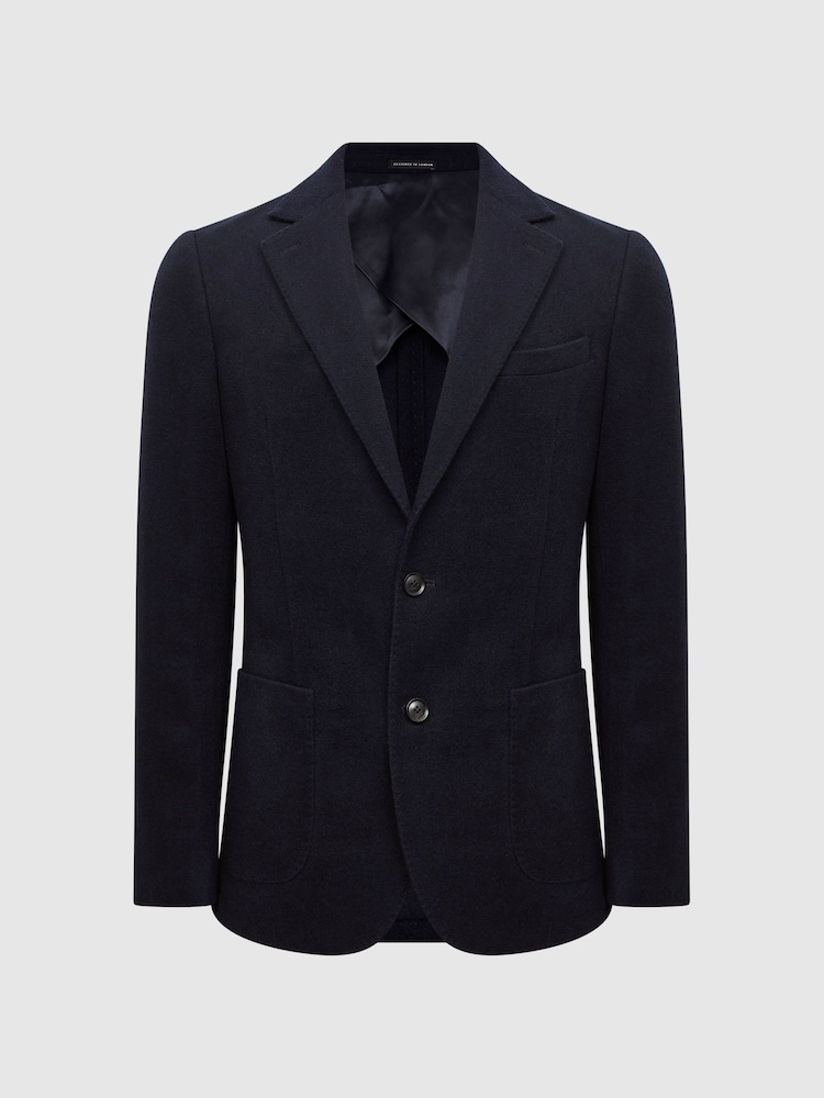 Reiss Navy Select Single Breasted Slim Fit Flannel Blazer - Image 2 of 7 Reiss Navy Select Single Breasted Slim Fit Flannel Blazer - Image 2 of 7