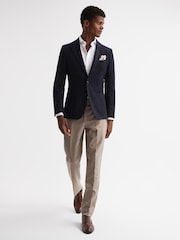 Reiss Navy Select Single Breasted Slim Fit Flannel Blazer - Image 3 of 7