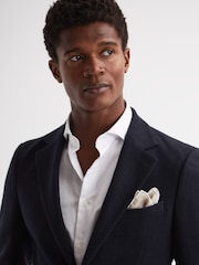 Reiss Navy Select Single Breasted Slim Fit Flannel Blazer - Image 4 of 7