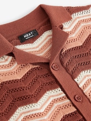 Brown/Cream Crochet Pattern 100% Cotton Short Sleeved Polo Shirt (3mths-7yrs) - Image 8 of 8
