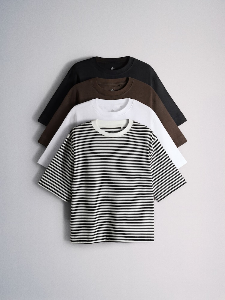 Black/White/Brown/Stripe - The Set 4 Pack Βαριά Κοντομάνικα μπλουζάκια - Εικόνα 1 του 7