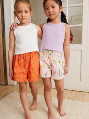 Violett/Orange geblümt - Kurzer Jersey-Pyjama mit Trägertop und Shorts 2er-Pack (3-16 J.) - Bild 1 von 6