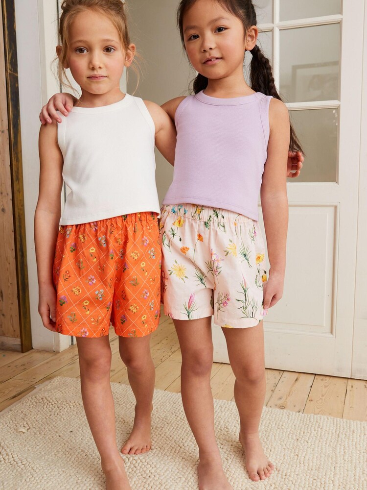 Violett/Orange geblümt - Kurzer Jersey-Pyjama mit Trägertop und Shorts 2er-Pack (3-16 J.) - Bild 1 von 6
