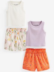 Violett/Orange geblümt - Kurzer Jersey-Pyjama mit Trägertop und Shorts 2er-Pack (3-16 J.) - Bild 5 von 6