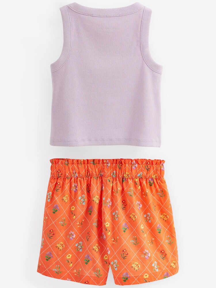 Violett/Orange geblümt - Kurzer Jersey-Pyjama mit Trägertop und Shorts 2er-Pack (3-16 J.) - Bild 6 von 6
