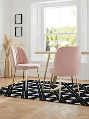 Set of 2 Soft Velvet Blush Pink Gold Effect Leg Dining Chairs - Image 1 of 8