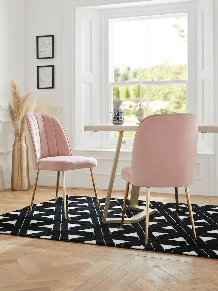 Set of 2 Soft Velvet Blush Pink Gold Effect Leg Dining Chairs - Image 1 of 8