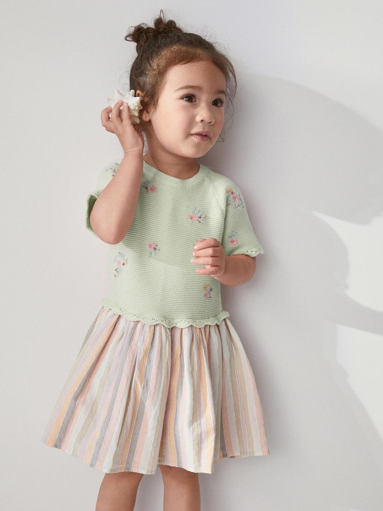 Mint Green Rainbow Stripe Skirt Jumper Dress (3mths-7yrs) - Image 1 of 5