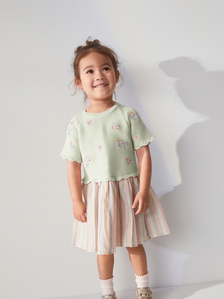 Mint Green Rainbow Stripe Skirt Jumper Dress (3mths-7yrs) - Image 2 of 5