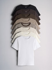 The Set 8 Pack Short Sleeve Skinny Fit Crew Neck Tops Neutral/Black/Brown/White - Image 1 of 11