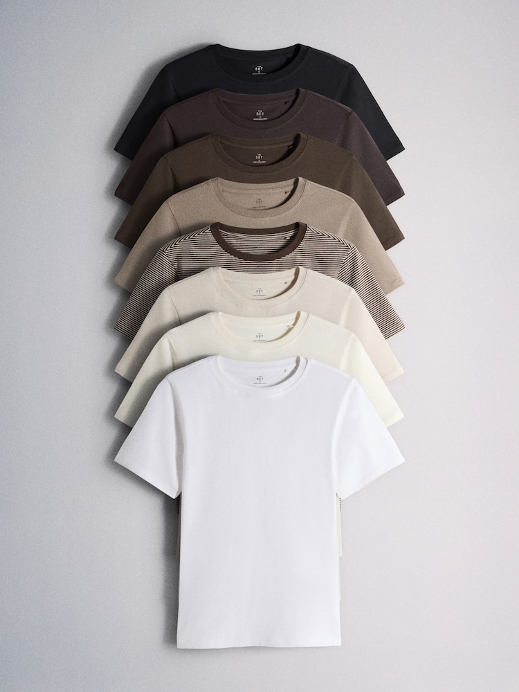 The Set 8 Pack Short Sleeve Skinny Fit Crew Neck Tops Neutral/Black/Brown/White - Image 1 of 11 The Set 8 Pack Short Sleeve Skinny Fit Crew Neck Tops Neutral/Black/Brown/White - Image 1 of 11