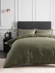 Moss Green Collection Luxe 300 Thread Count 100% Cotton Sateen Satin Stitch Duvet Cover And Pillowcase Set - Image 1 of 1